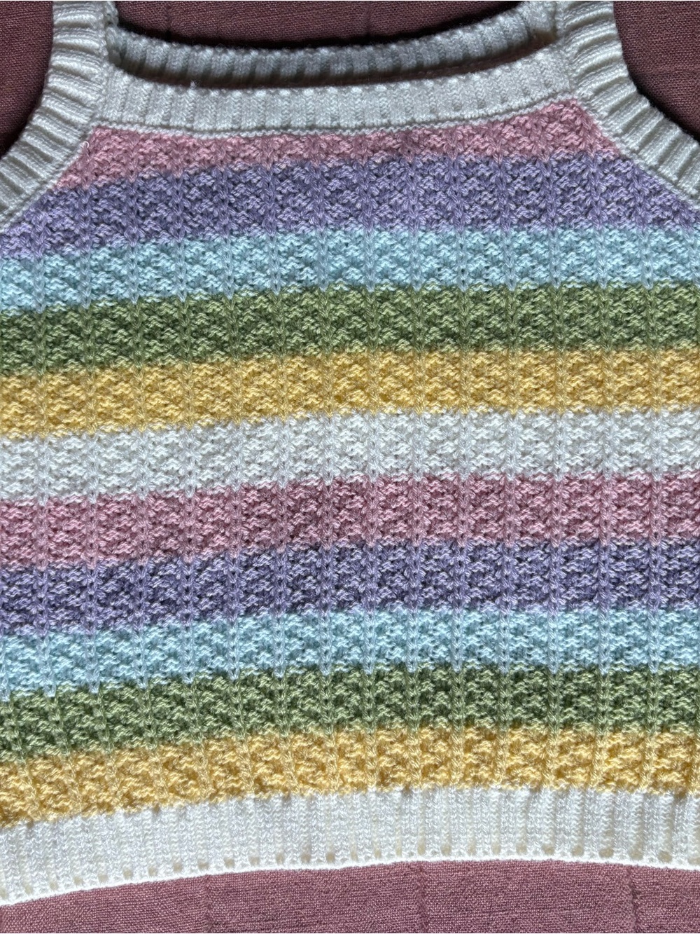 Pastel Rainbow Stripe Tank- Size L- Crop Top- Cotton Emporium - Picture 3 of 9